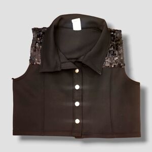 Women's Small Weissman Costume Black Crop Vest with Black Sequin